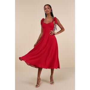 NWT Lulus Sophisticated Charisma Berry Red Tie-Strap A-Line Midi Dress Size M